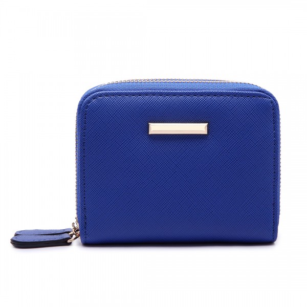 LP6680 - Miss Lulu Leather Look Double Zipped Coin Purse Royal Blue